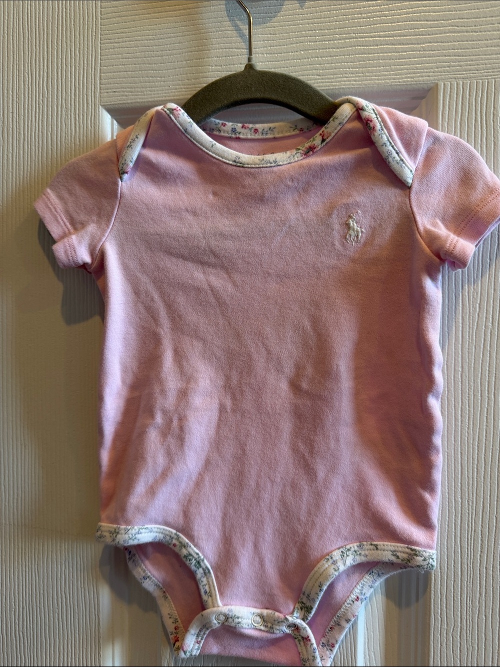 Ralph Lauren baby Light Pink Short-Sleeve Baby One-Piece with Floral Trim